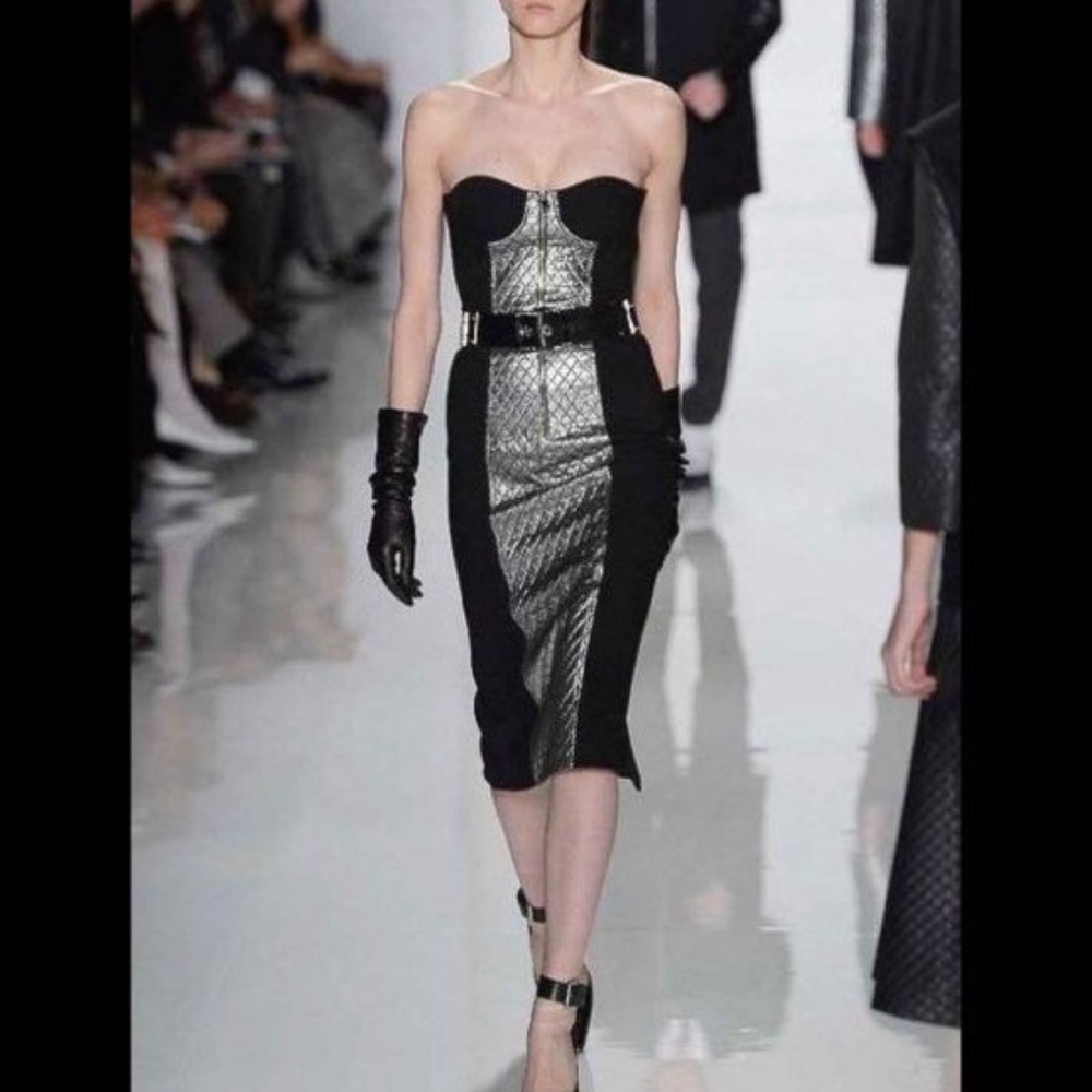 QUILTED PANEL BOUCLE CREPE SHEATH DRESS